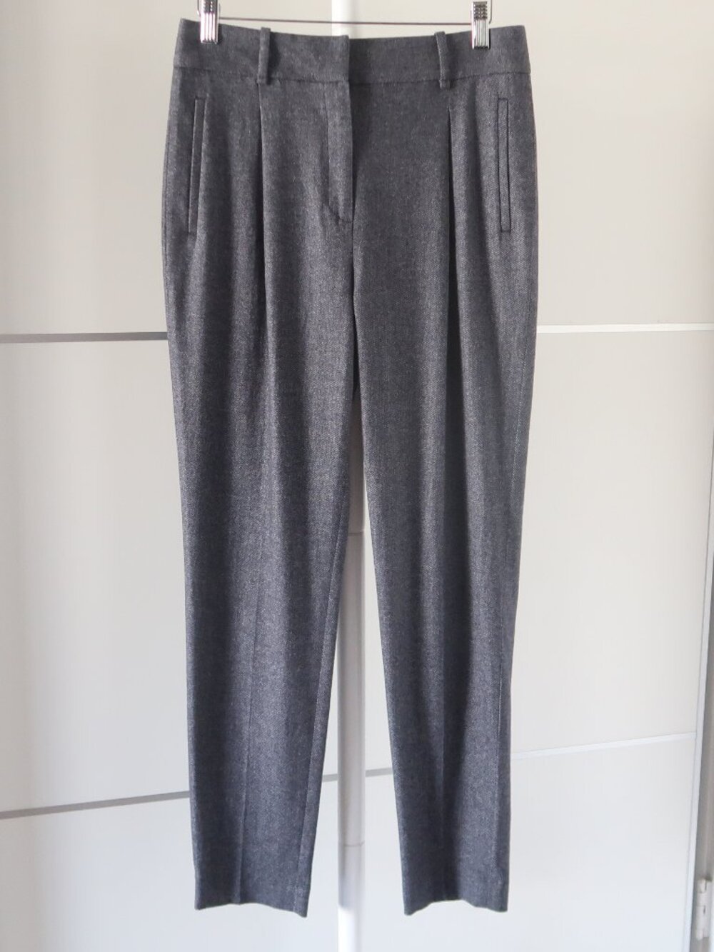 Massimo Dutti Dark Blue Pleated Tapered Trousers Pants Clkassic Office Career 6